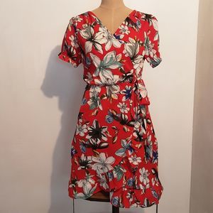 Elsie & zoey Tropical Wrap Dress with Puff Sleeves NWT